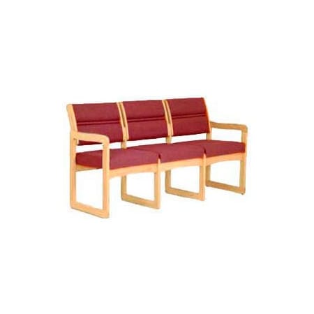 Wooden Mallet 3 Seater Reception Sofa With 2 End Arms Light Oak Burgundy DW2-3LOCB